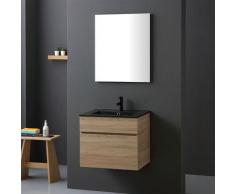 Meuble Suspendu Chêne Well Pour Salle De Bain 60Cm Avec Lavabo Noir Mat | Sole