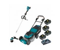 Pack Makita Jardin 36V: tondeuse auto-tractée 36V 53cm DLM532 + débroussailleuse 36V DUR368L + 4