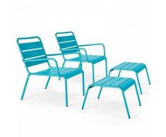 Oviala - Palavas - Lot de 2 fauteuils relax avec repose-pieds en métal bleu - Bleu