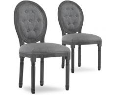 Lot de 2 chaises médaillon capitonnées Louis XVI tissu Gris bois Gris