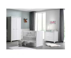 Chambre bébé 3 pièces lit commode et armoire 2 portes pin massif laqué blanc Erik 60x120 cm