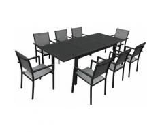 Salon de jardin CAPRI extensible en textilène gris 8 places - aluminium anthracite