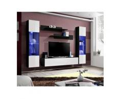 Meuble TV FLY A3 design, coloris noir et blanc brillant + LED. Meuble suspendu moderne et tendance