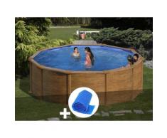 Kit piscine acier aspect bois Mauritius ronde 4,80 x 1,32 m + Bâche à bulles - GRÉ