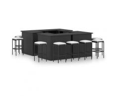 Vidaxl - Meuble de bar de jardin 16 pcs et coussins Résine tressée Noir
