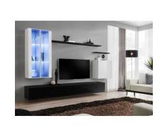 Ensemble meuble salon mural SWITCH XII design, coloris noir et blanc brillant. - Noir