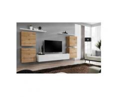 Ensemble meuble salon SWITCH IV design, coloris blanc et chêne Wotan. - Blanc