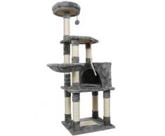 Arbre à Chat Hauteur de 135cm avec Griffoir Multi-niveaux Niche Panier Suspendu Salle de Jeux Grise