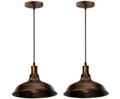 Lot de 2 Lustre Suspension Industrielle Vintage E27 LED Lampe Plafonniers Retro Abat-jour pour