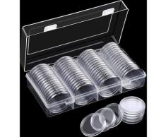 60PCS 40mm Capsules de Monnaie Titulaireavec Boîte de Rangement en Plastique Capsules de Stockage