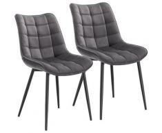 Lot de 2 Chaises de salle à manger. Chaise de cuisine.Siège en velours. Pieds en métal. Gris foncé