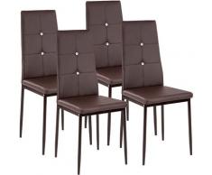 4 Chaises de Salle à Manger Design Cadre en Acier Dossier à Strass Marron