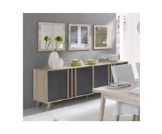 Buffet, enfilade, bahut GM MALMO + 3 miroirs. Meuble design type SCANDINAVE. - Gris