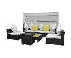 Salon de jardin 7 pcs avec baldaquin Résine tressée Noir