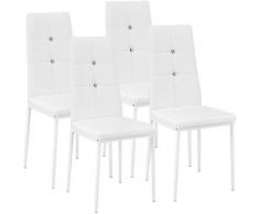 4 Chaises de Salle à Manger Design Cadre en Acier Dossier à Strass Blanc
