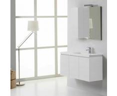 MEUBLE DE SALLE DE BAINS MANHATTAN DE 90 cm DROITE AVEC PORTES,MIROIR ET ARMOIRE MURALE BLANC
