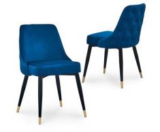 Deco In Paris - Lot de 2 chaises capitonnées en velours bleu DORINA