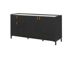 Rotterdam Enfilade 3 portes 1 tiroir - Décor chataigner et noir - l 160 x p 46 x h 80 cm