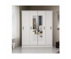 Armoire Modena Vestiaire Compacte - avec Portes a Battant, Miroir - Blanc en Bois, 160 x 55 x 180 cm