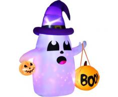 Décoration Halloween - fantôme gonflable 1,8H m avec chapeau et citrouilles - 4 lumières LED