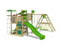FATMOOSE Aire de jeux Portique bois CrazyCoconut avec balançoire SurfSwing et toboggan vert pomme