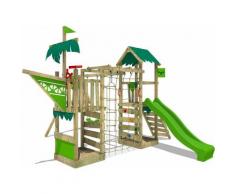 Aire de jeux Portique bois WaterWorld avec balançoire et toboggan vert pomme Maison enfant