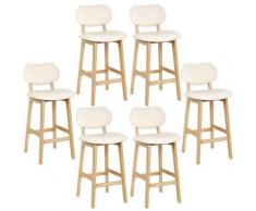 Tabouret de Bar Lot de 6, Tabouret de Cuisine Design en Cuir Artificiel et Bois, Beige