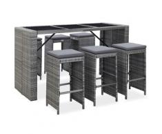 True Deal Meuble de bar de jardin 7 pcs et coussins Résine tressée Gris