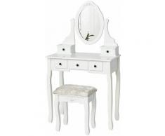 Coiffeuses avec Tabouret, Miroir avec et 5 Tiroirs,pour Chambre ou Dressing - Blanc