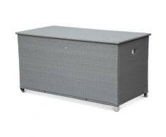 Coffre de jardin Cassapanca gris en résine tressée 170x82cm, malle de rangement de coussins avec