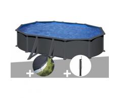 Kit piscine acier gris anthracite Juni ovale 6,34 x 3,99 x 1,32 m + Bâche d'hivernage + Douche - GRÉ