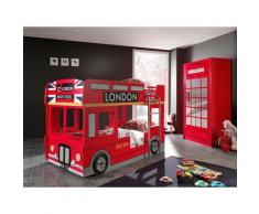 Pack - Lit Superposé Enfant Bus & Armoire 2 Portes Cabine londres Rouge - Paris Prix