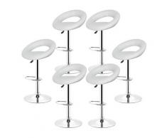 Lot de 6 tabourets de bar simili cuir design rond blanc pivotante réglable en hauteur