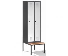 CP Vestiaire avec banc - largeur compartiments 300 mm, h x l x p 2090 x 600 x 815 mm - gris noir /