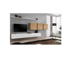 Price Factory - Ensemble meuble salon SWITCH VII design, coloris blanc brillant et chêne Wotan.