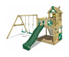 WICKEY Aire de jeux Portique bois Smart Sparkle avec balançoire et toboggan vert Cabane enfant