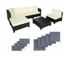 Salon de jardin AMY Modulable 5 Places 4 Fauteuils 1 Tabouret 1 Table en Résine Tressée Structure