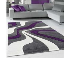 Tapis design et moderne 160x160 carre cm Carré DIAMOND VAGUES Violet Salon adapté au chauffage par