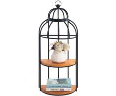 Étagère murale COLIBRI forme cage à oiseaux avec 2 tablettes en bois, cadre en métal noir