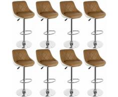 WYCTIN®Lot de 8 Tabouret de Bar Marron Blanc avec Dossier à Sergé en Cuir Bien Rembourré