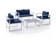 Salon de jardin IBIZA en tissu bleu 4 places - aluminium blanc