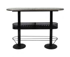 Made In Meubles - Table haute ovale bois métal patine grise avec rangement - Bois