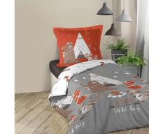 Housse de couette enfant 1 personne 140x200 cm + 1 taie coton imprimé tipi
