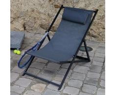 Chilienne en aluminium anthracite et textilène gris Lota