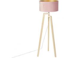 Lampadaire tripode bois avec abat-jour velours rose 50 cm - Puros Moderne Luminaire interieur