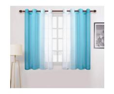 Rideau à motif voilage dégradé décor transparent (bleu, 132*214cm, avec perforations)