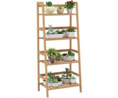 Tagère de Jardin Echelle à Fleurs de 4 Étages Meuble de Salle de Bain en Bambou pour Cour Jardin