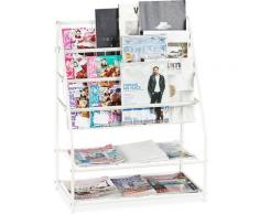 Porte-magazines, HLP: 81 x 67 x 37 cm, porte-revues en métal, à poser au sol, salon, chambre, blanc