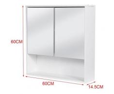 Armoire Salle de Bain en Bois Placard Mural Meuble Miroir Double Demi-Porte de Rangement TEMPSA