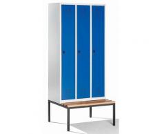 CP Vestiaire avec banc - largeur compartiments 300 mm, h x l x p 2090 x 900 x 815 mm - gris clair /